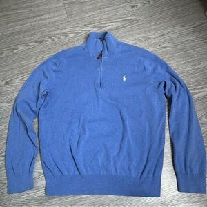 Polo Ralph Lauren Men’s Sweater Sz L Light Blue 1/4 Zip Pima Cotton Knit